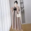 Dresses Short Sleeves Maternity Summer Polka Dot Dress With Bowknot Tall Waist Vneck Pregnant Woman Chiffon Dress SingleBreasted Dress