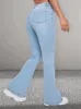 Jeans femininos 2024 elegante mulheres flare estiramento cintura alta sólida luz azul denim calças bigode efeito mãe