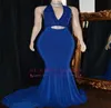 2019 Königsblaue Meerjungfrau-Abschlussball-Abendkleider Sexy rückenfreie Kristallschärpe formelles Partykleid Plus Size Festzugskleider nach Maß9268241