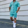 Survêtements pour hommes Printemps et été Burst Fashion Europe Les États-Unis Cardigan à revers rayé Casual Short à manches courtes Costume