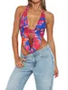 Tanques femininos Mulheres Sexy Tie-Dye Print Tank Tops Sem Mangas Halter Pescoço Bustier Colheita Backless Tie Up Cut Out Y2K Vintage Feminino