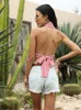 Débardeur pour femmes, vêtements de plage, Slim, Sexy, dos nu, col en v, rayé, couleur bosse, gilet Smock, été, 2024