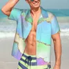 남자 캐주얼 셔츠 대리석 비치 셔츠 화려한 프린트 여름 남성 레트로 블라우스 짧은 슬리브 Y2K 거리 패턴 옷