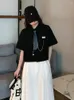 Blouses pour femmes chemises blanches et Style coréen Harajuku mode chaîne ample noir Y2k manches courtes petit haut été 2024