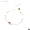 Bangle Vergulde ketting/kralen Glanzend roze Zirkoon Fruit Aardbei Charme Zoete damesarmband CZ hanger Bangle Verstelbare sieraden cadeau ldd240312