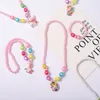 Chaînes 2pcs enfants doux collier bracelet ensemble pendentif mignon rose violet perles filles perles bricolage bijoux en gros