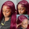 30 32 pouces bordeaux 99J droite 13x4 dentelle frontale cheveux humains pré-plumés brésilien couleur rouge perruques Remy 180 densité pour les femmes