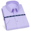 Mens shortsleeved skjorta Business Casual Classic Plaid randig rutig Mens Social Dress Shirt Purple Blue Fashion CH 240312