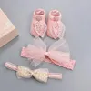 Haar-Accessoires, die modische Baby-Süße, süße Stirnband-Socken-Set mit Geschenkbox-Verpackung, geborene Mädchen, Baumwollbänder für Kinder von 0–12 Monaten