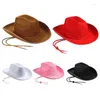 Berets 652f Leichte Feste Farbe Fedora Hüte für Frauen Männer dicke Stoff Cowboykappe mit Brim Western Jazz Locker angefühlt