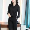 Bluzki damskie koszule Lucir Black White Lace Ruffles Szyfonowe koszule Kobiety 2022 Spring Summer Office Long Sle Blouse Eleganckie bluzki z dekoltem w szpic S-4xll24312