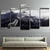 Cool HD Impressions Toile Mur Art Salon Décor À La Maison Photos 5 Pièces Neige Montagne Plateau Loup Peintures Animaux Affiches Framew2682