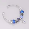 Jewelry DIY Pan Family Ocean Blue Glass Daisy Beaded Bracelet B298