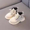 Boots Autumn Winter Children's Solid Color Lace Up Front Leathe Warm Leather Girls' Fashion Soft Sole Low Barrel Cotton