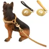 Edelstahl Haustier Goldkette Hundeleinen Ledergriff Tragbare Leine Seil Riemen Welpen Hund Katze Training Slip Kragen Supplies1272A