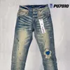 Designer Men's Jeans Purple Brand Jeans American High Street Made Mud Yellow Wash
