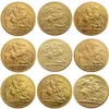 Wielka Brytania Rzadka cała 1902-1910 9pcs British Moneta King Edward VII 1 Suweren Matt 24-K złote kopie monety 314x