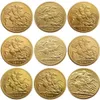 مجموعة كاملة من المملكة المتحدة مجموعة كاملة 1902-1910 9pcs عملة بريطانية الملك إدوارد السابع 1 Sovereign Matt 24-K COLET COLONS 314X