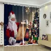 Cortinas opacas 3D modernas personalizables, diseño de tema navideño de Feliz Año Nuevo, cortinas gruesas para dormitorio, sala de estar 270u