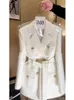 Damespakken Mode Koreaanse Witte Blazer Jas Voor Vrouwen Herfst Winter 2024 Vintage Lange Mouw Opgemerkt Double-Breasted Jas vrouwelijke Tops