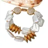 Yygem Luxury Style 2 Strands天然淡水培養白い長方形の形状Keshi Pearl Bracelet CZ Clasp 240305