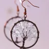 Boucles d'oreilles pendantes en pierre naturelle, cristal blanc, Quartz, bijoux faits à la main pour femmes, arbre de vie, 1 paire