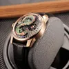 Relógios de pulso Oblvlo Dragon Watch para homens luxo oco-out pulseira de couro mecânico automático relogio masculino JM-DRAGON