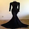 Elegant Black Sequins LongSleeve Mermaid Evening Dress HighNeck Modest Long Sleeve Blingbling Girls Pageant Prom Gowns Formal Pa6051960
