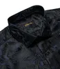 Luxury Blue Black Paisley Silk Shirts For Men Long Sleeve Wedding Party Prom Tuxedo Dress Shirt Casual Designer Clothing 240301