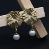 Stud Earrings Flower Natural Freshwater Pearl Round Elegant White Mother Of Shell Cute For Women Jewelry Gift