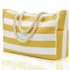 Outdoor Striped Large Storage Bag Fashionable Cotton Portable Beach Capacity Travel Shopping Bag 240312