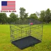 Firm Metal Folding Wire Carrier Cage för husdjur Double Door Cat Dog med avdelare och plastbricka svart PTCG01-24226D