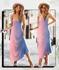 Womens Summer Casual Loose Sleeveless Sundress Spaghetti Strap Long Maxi Dress with Pockets Gradient Color Printed Beach 240308