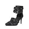 2024 NOUVELLES FEMMES DES CHAUSSURES VOIRS SOUPE SIGUR STILETTO 10 cm HEET HEELS PLIMAGE POINTÉ TOES V Style Open Rivets Backle Metal Pump Wedding Wide Strap Taille 35-43