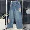 Pantaloni in denim con stampa a pois Jeans ricamati firmati per donna Pantaloni larghi a gamba dritta Pantaloni lunghi alla moda