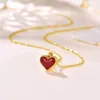 Shuibei 18k guld dubbelsidig kärlekshalsband AU750 Red Agate Pendant White Beimu Peach Heart Double Sides Wearable Female 022