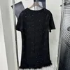 Metal Badge Dresses Women Luxury Rhinestone Skirts With Feather Designer Letter Casual Dress Black White