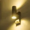 Lampada da parete con sensore esterno Lampada a LED verso l'alto con lampade per portico PIR Doppia testa GU10 Corridoio Illuminazione per decorazioni da giardino255s