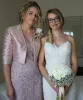 2024 Długość kolanowa Sukienka Mother of the Bride z kurtką elegancką koronkową ślubną sukienkę gościnną v decip tank pana młode suknie matki