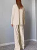 Hiloc Velvet Sleepwear長袖の女性セットラペルナイトウェアレディースパジャマ編み物スーツシングル胸部スーツ240227