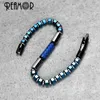 Bangle REAMOR Luxury Blue Enamel Craft Stainless Steel Connector Bracelets Men Women Blue Hematite Bangle With Detachable Clasp Jewelry ldd240312