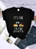 T-shirt femme Joli drôle chat noir T-shirt Its Fine Im Fine rythings Fine Tees Harajuku Streetwear chatons chat amoureux chemises pour femmes L24312 L24312