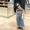 Style coréen Été Infantile Bébé Filles Sans Manches Rayé VestToddler Enfants Jambe Large Denim Pantalon Vêtements De Mode H2663 240301