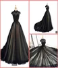 2021 Real Picture black champagne tulle a line prom dress high neckline cap sleeve modest lace appliques prom gowns beaded muslim 1704079
