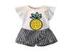 Summer Girls Clothes 2019 New Casual Kids Costume For Toddler Girls Cartoon Pineapple Shirts Plaid Shorts Children Clothing Set6638020