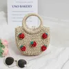 Cute Strawberry Crossbody Grass Weaving Bag for Women Fresh Cherry Handheld Bag Vine Basket 240312