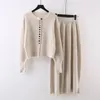 Work Dresses Korean Style Fashion Knitted Suit 2024 Spring Autumn Long Sleeve Loose Sweater Coat Mid-Length Skirt Elegant Casual Two-Piece