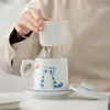 ティーカップ手描き猫セラミック醸造カップコーヒー付き水を分離するオフィス飲料マグカップ