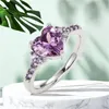 Bagues en zircone cubique pour femmes, cœur violet, accessoires de fiançailles de mariage uniques, cadeau fantaisie pour dame, bijoux romantiques à la mode