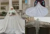 ヒジャーブ2021クリスタルプラスサイズのブライダルガウンを添えた光沢のあるスパンコールのイスラム教徒のウェディングドレス